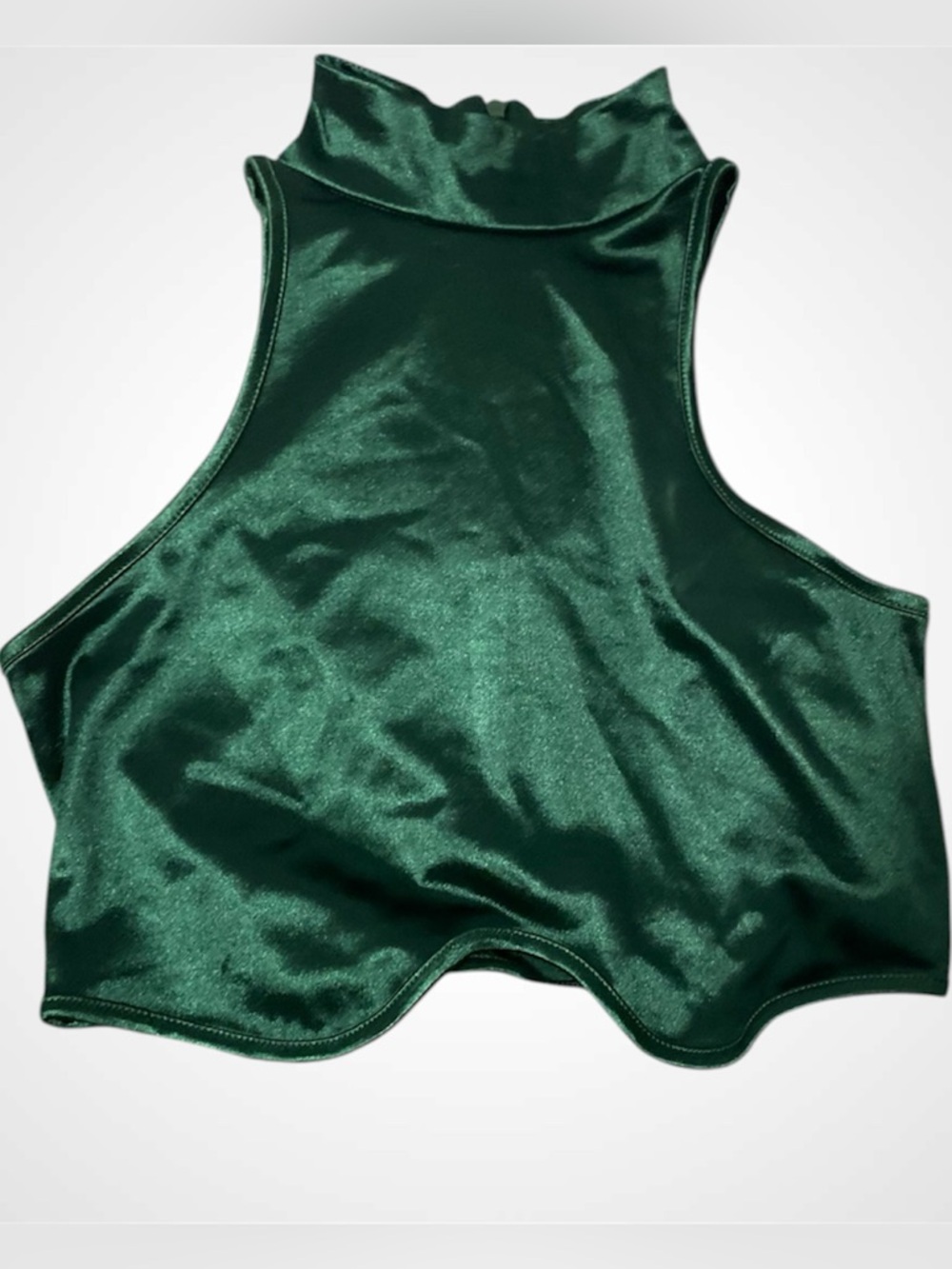 High-Neck Emerald Green Satin Crop Top